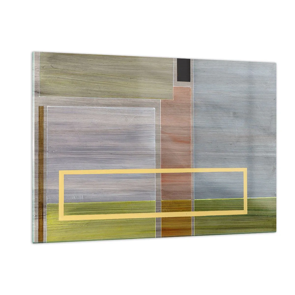Obraz na szkle - Nowoczesna abstrakcja z prostokątnymi formami i kolorami ziemi - 120x80cm - Prosto i spokojnie - Nowoczesna dekoracja ścienna do salonu, kuchni i sypialni ARTTOR
