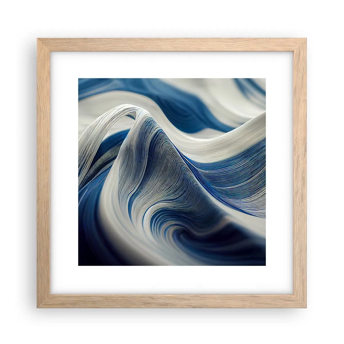 Plakat w ramie jasny dąb - Płynność błękitu i bieli - 30x30 cm