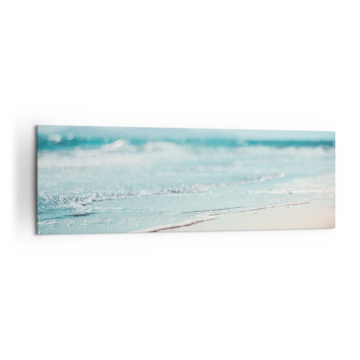 Obraz na płótnie - Delikatne fale oceanu na piaszczystej plaży - 160x50cm - Ciepło i szum - Nowoczesna dekoracja ścienna do salonu i sypialni ARTTOR