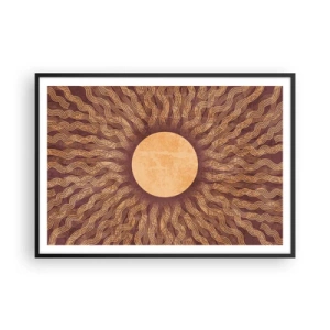 Plakat w czarnej ramie - Słoneczny wzór z promieniami na tle w odcieniach brązu - 100x70cm - Ikona słońca - Nowoczesna dekoracja ścienna do salonu i sypialni ARTTOR