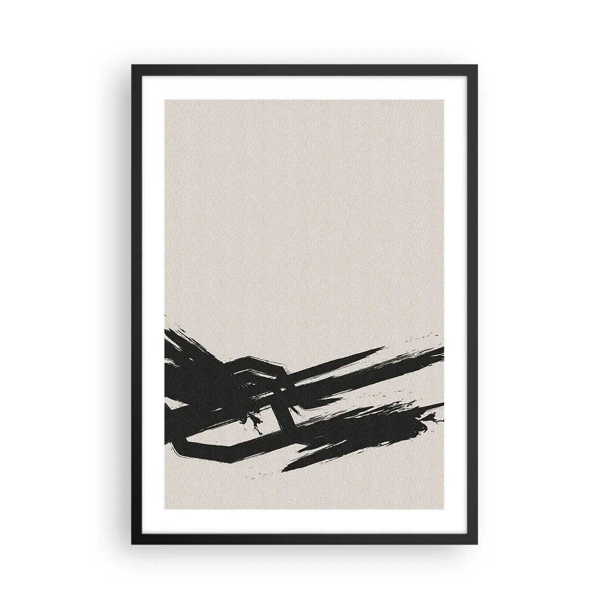 Plakat w czarnej ramie - Dynamiczna abstrakcja z pociągnięciem pędzla w czerni - 50x70cm - Niepohamowany pęd - Nowoczesna dekoracja ścienna do salonu i sypialni ARTTOR