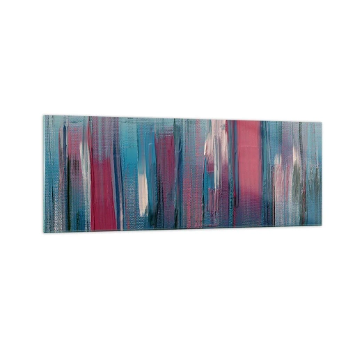 Obraz na szkle - Abstrakcyjne pionowe formy w odcieniach błękitu i czerwieni - 140x50cm - Kompozycja wertykalna w błękicie i czerwieni - Nowoczesna dekoracja ścienna do salonu i sypialni ARTTOR