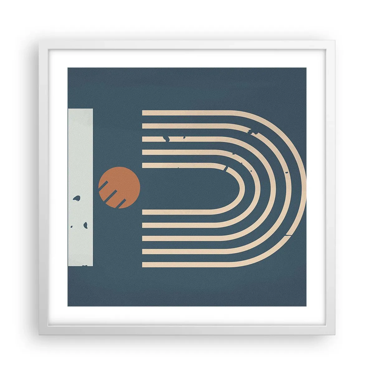 Plakat w białej ramie - Geometria na granacie - 50x50 cm