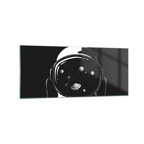Obraz na szkle - Astronautyczny hełm z widokiem na kosmos w minimalistycznym stylu - 120x50cm - Niezły widok - Nowoczesna dekoracja ścienna do salonu i sypialni ARTTOR
