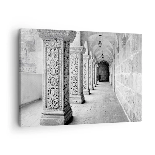 Obraz na płótnie - A dokąd to…? - Zabytkowe kolumny w monochromatycznym ujęciu - 70x50cm