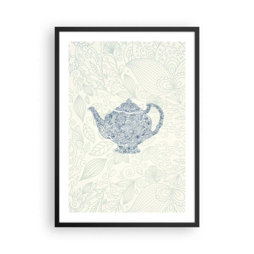 Plakat w czarnej ramie - Dekoracyjna ilustracja imbryka z finezyjnym wzorem na jasnym tle - 50x70cm - Herbaty czar - Nowoczesna dekoracja ścienna do salonu i sypialni ARTTOR