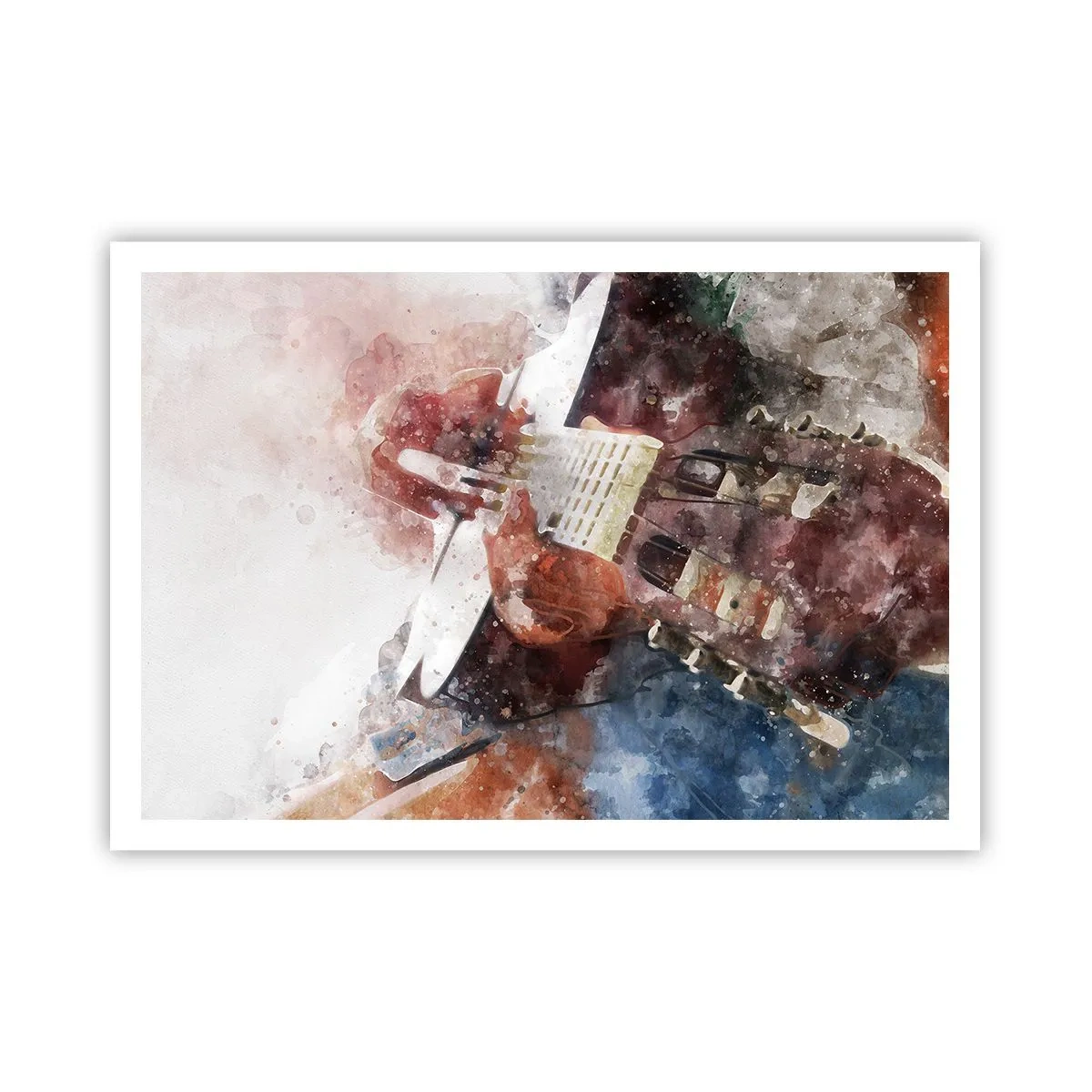 Plakat - Artystyczne ujęcie gitary w akwarelowym stylu - 100x70cm - I co o tym myślisz? - Nowoczesna dekoracja ścienna do salonu i sypialni ARTTOR