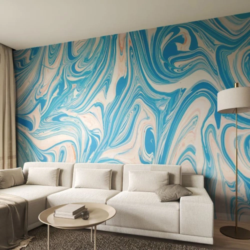 Fototapeta Standard Eco - Abstrakcyjny wzór marmurkowy w odcieniach błękitu - 100x70cm - Rozlewisko w turkusie - Nowoczesna dekoracja ścienna do salonu i sypialni ARTTOR