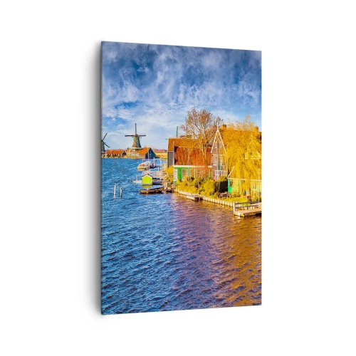 Obraz na płótnie - Malownicze domy i wiatraki nad wodą - 80x120cm - Od wieków bez zmian - Nowoczesna dekoracja ścienna do salonu i sypialni ARTTOR