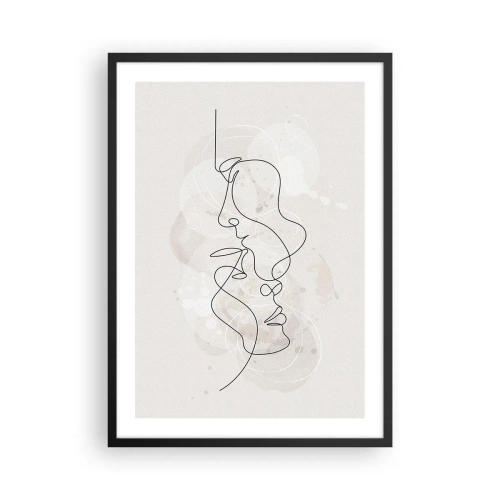 Plakat w czarnej ramie - Minimalistyczna grafika twarzy stworzona za pomocą jednej linii - 50x70cm - Splątani w uścisku - Nowoczesna dekoracja ścienna do salonu i sypialni ARTTOR