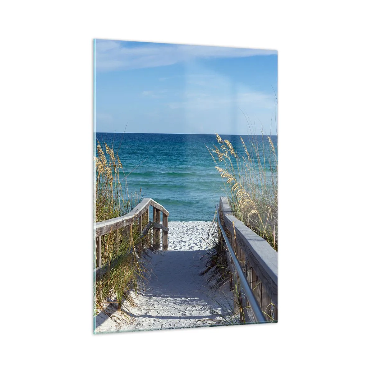 Obraz na szkle - Ścieżka na plażę z widokiem na morze - 50x70cm - W słońcu, na wietrze - Nowoczesna dekoracja ścienna do salonu, kuchni i sypialni ARTTOR