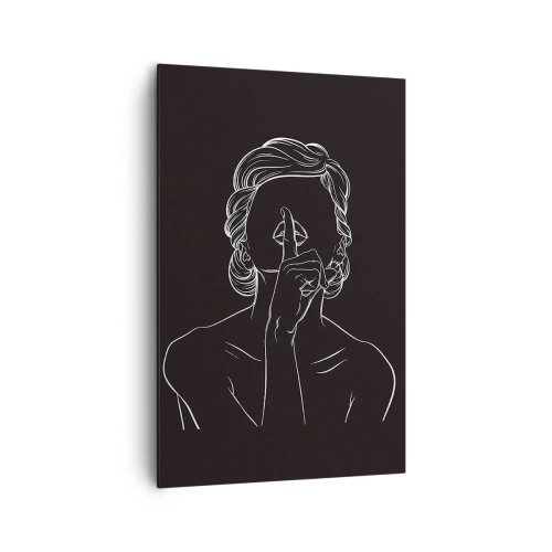 Obraz na płótnie - Minimalistyczna sylwetka kobiety na czarnym tle - 80x120cm - Piękno rozkwita w ciszy - Nowoczesna dekoracja ścienna do salonu i sypialni ARTTOR