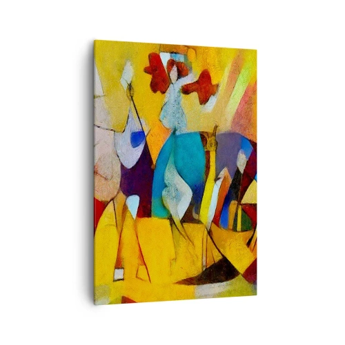 Obraz na płótnie - Kolorowa abstrakcja przedstawiająca postacie w geometrycznej formie - 70x100cm - Słońce - życie - radość - Nowoczesna dekoracja ścienna do salonu i sypialni ARTTOR