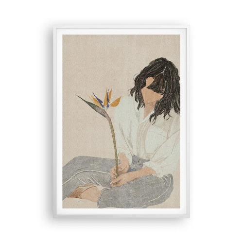 Plakat w białej ramie - Portret z egzotycznym kwiatem - 70x100 cm