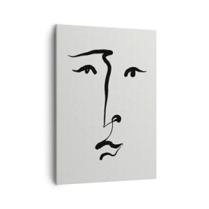 Obraz na płótnie - Minimalistyczna abstrakcyjna twarz wykonana czarną linią na jasnym tle - 50x70cm - Portret jedną kreską - Nowoczesna dekoracja ścienna do salonu, kuchni i sypialni ARTTOR