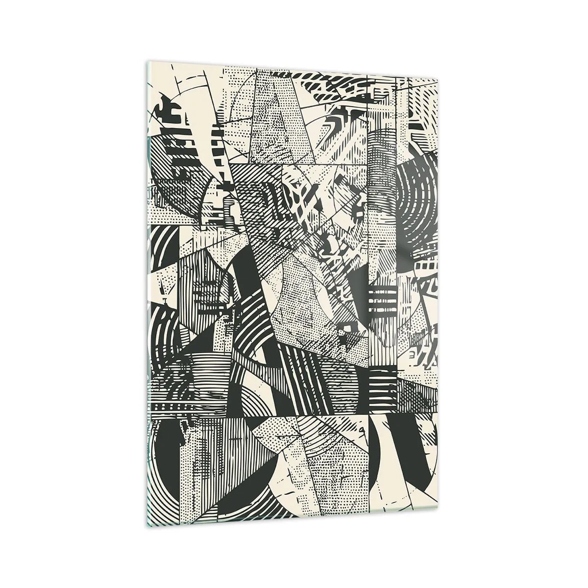 Obraz na szkle - Czarno-biała abstrakcja z dynamicznymi geometrycznymi wzorami - 50x70cm - Dynamika współczesności - Nowoczesna dekoracja ścienna do salonu, kuchni i sypialni ARTTOR