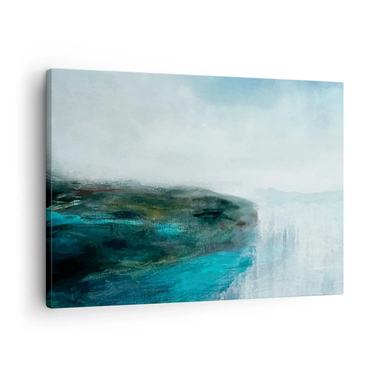 Obraz na płótnie - Abstrakcyjny krajobraz w odcieniach turkusu i szarości - 70x50cm - Abstrakcja marynistyczna - Nowoczesna dekoracja ścienna do salonu i sypialni ARTTOR