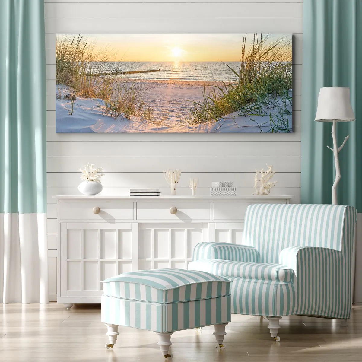 Obraz na płótnie - Morza szum, ptaków śpiew, dzika plaża pośród traw… - 100x40 cm