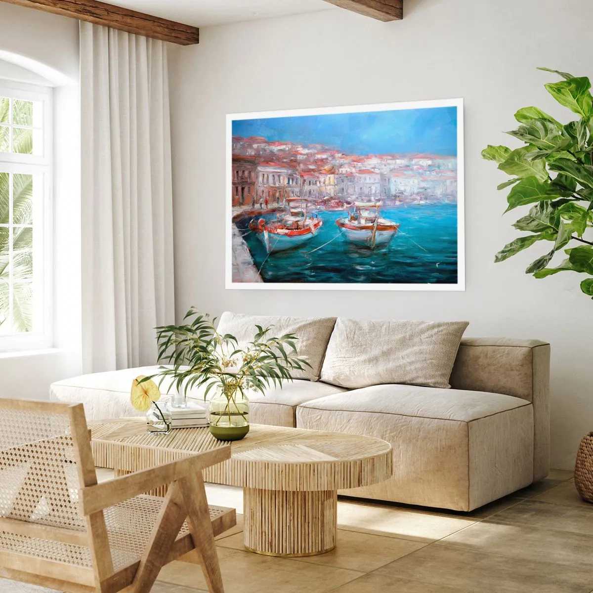 Plakat - Łodzie w malowniczej włoskiej zatoce - 100x70cm - Włoska zatoka - Nowoczesna dekoracja ścienna do salonu i sypialni ARTTOR