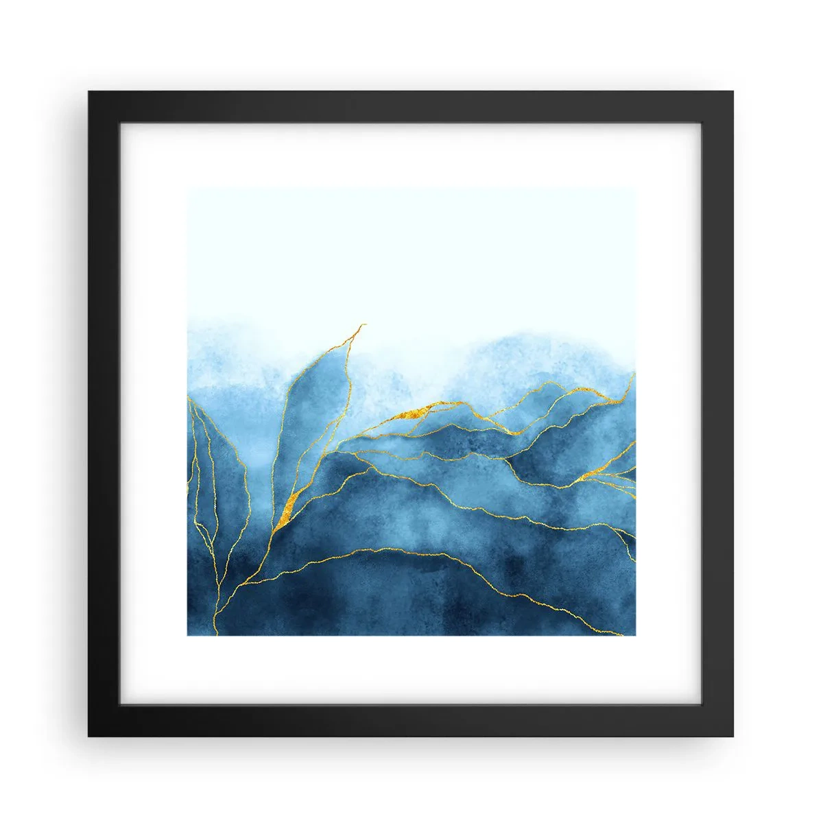 Plakat w czarnej ramie - Błękit w złocie - 30x30 cm