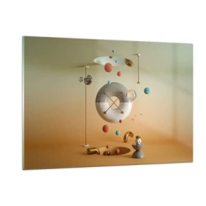 Obraz na szkle - Geometryczne figury w pastelowych barwach w abstrakcyjnej przestrzeni - 120x80cm - Wszystko się zdarzyć może - Nowoczesna dekoracja ścienna do salonu, kuchni i sypialni ARTTOR