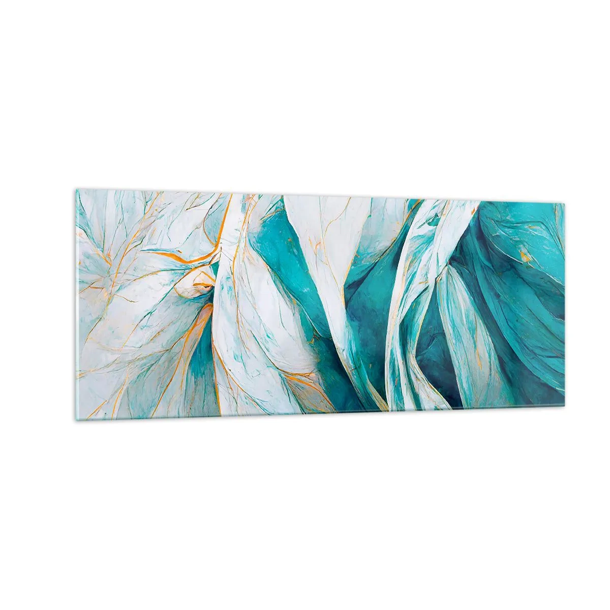 Obraz na szkle - Błękitna abstrakcja z motywem złota - 100x40 cm