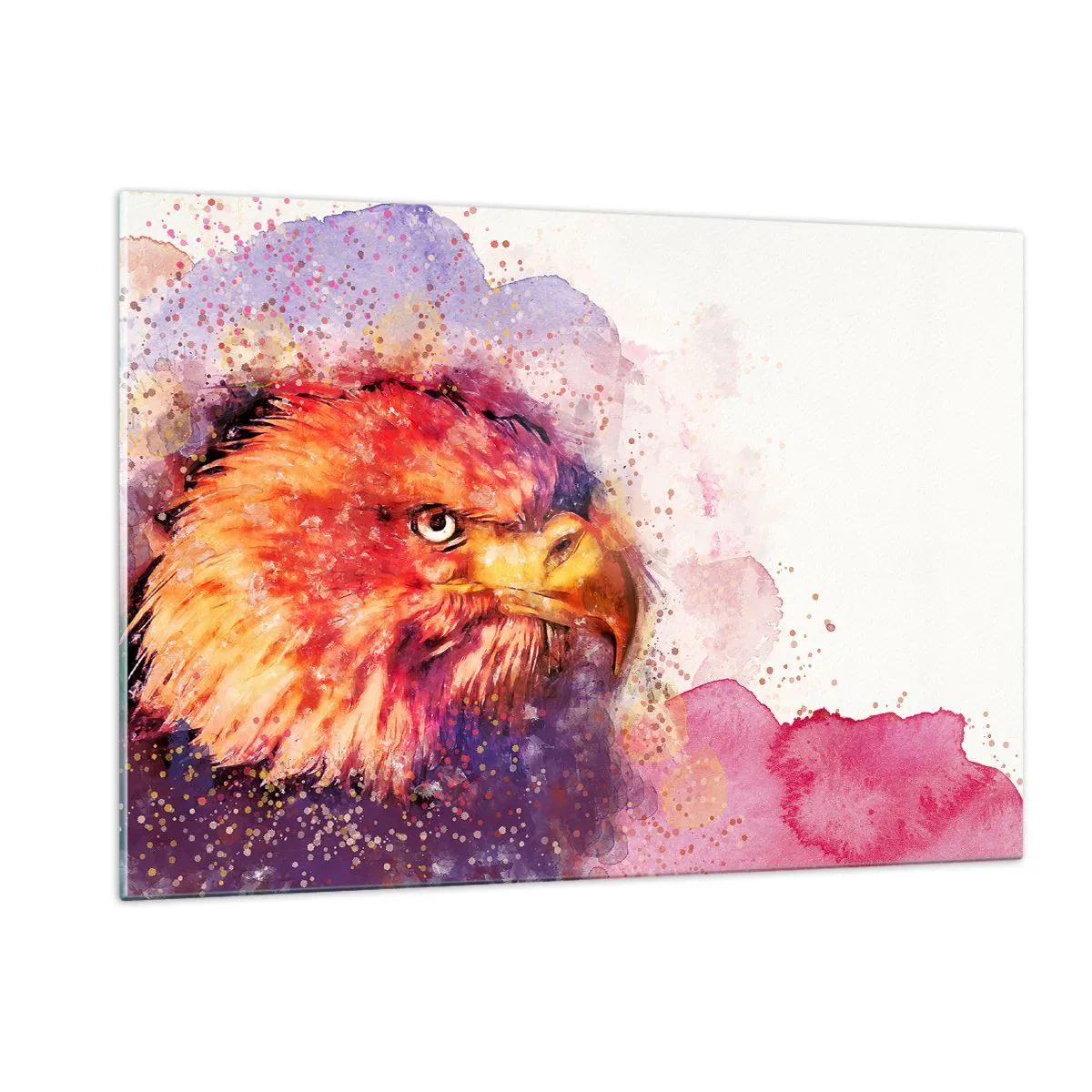 Obraz na szkle - Akwarelowy portret orła w intensywnych kolorach - 120x80cm - Nie chcesz wiedzieć, o czym myślę - Nowoczesna dekoracja ścienna do salonu, kuchni i sypialni ARTTOR