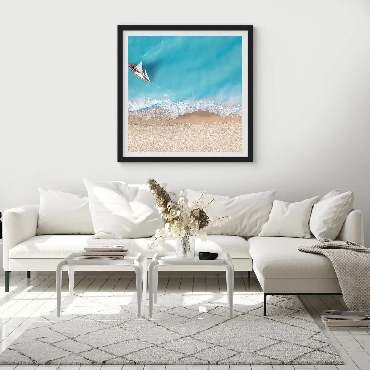 Plakat w czarnej ramie - Na granicy błękitu i złota - 30x30 cm