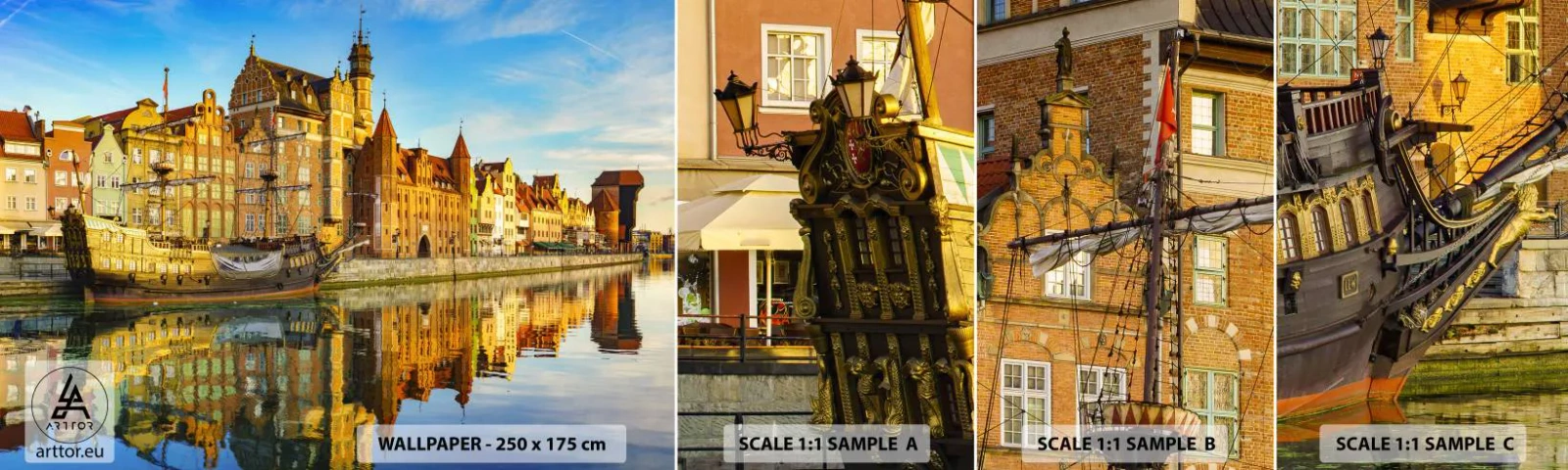 Fototapeta Próbka Samoprzylepna Deluxe Sticker - Lustrzane odbicie przeszłości - Miasto, Gdańsk, Architektura - 100x30 cm