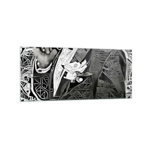 Obraz na szkle - Elegancka abstrakcja z mężczyzną w garniturze w czerni i bieli - 120x50cm - Tylko na pozór szary człowiek - Nowoczesna dekoracja ścienna do salonu i sypialni ARTTOR