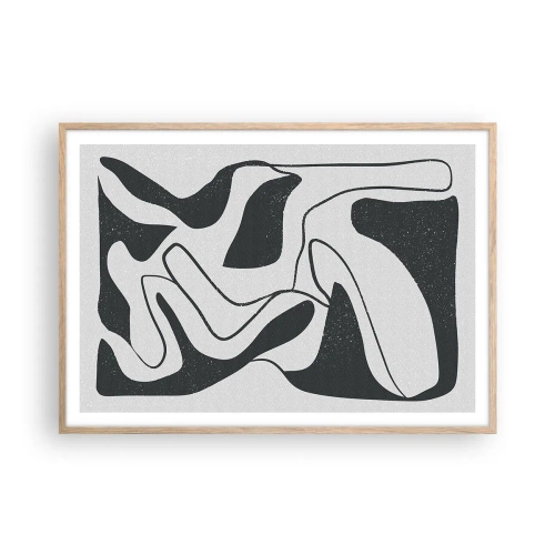 Plakat w ramie jasny dąb - Abstrakcyjna zabawa w labiryncie - 100x70 cm