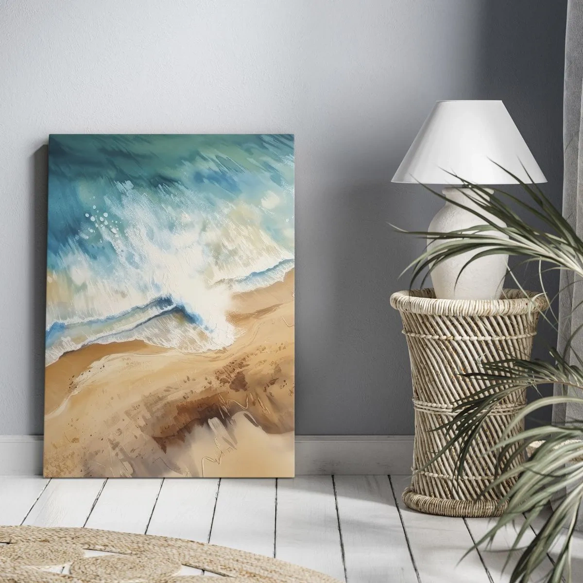 Obraz na płótnie - Morska fala rozbijająca się o piaszczystą plażę - 50x70cm - Powracająca fala - Nowoczesna dekoracja ścienna do salonu, kuchni i sypialni ARTTOR
