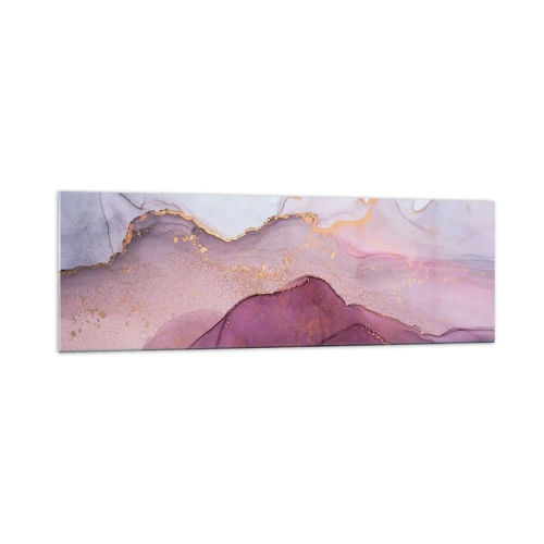 Obraz na szkle - Abstrakcyjna kompozycja w odcieniach fioletu i złota - 160x50cm - Fale lila i fioletu - Nowoczesna dekoracja ścienna do salonu i sypialni ARTTOR