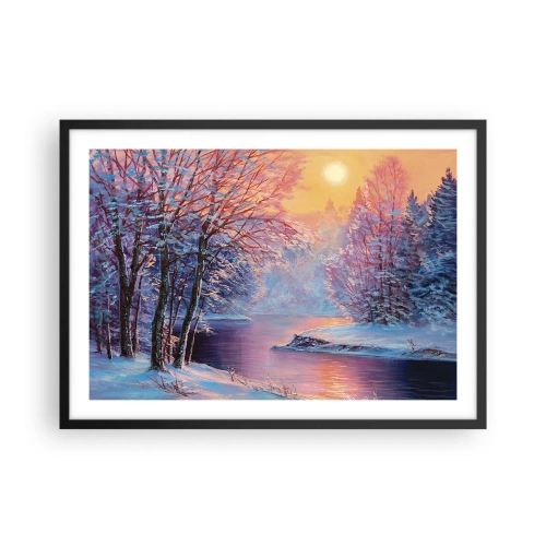 Plakat w czarnej ramie - Zimowy krajobraz z rzeką i drzewami o wschodzie słońca - 70x50cm - Barwy zimy - Nowoczesna dekoracja ścienna do salonu i sypialni ARTTOR
