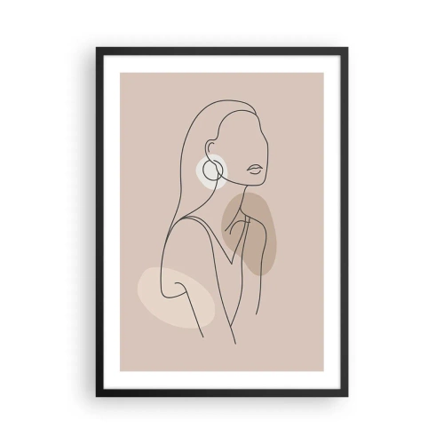 Plakat w czarnej ramie - Minimalistyczny rysunek kobiety w pastelowych odcieniach beżu - 50x70cm - Ikona dziewczęcości - Nowoczesna dekoracja ścienna do salonu i sypialni ARTTOR