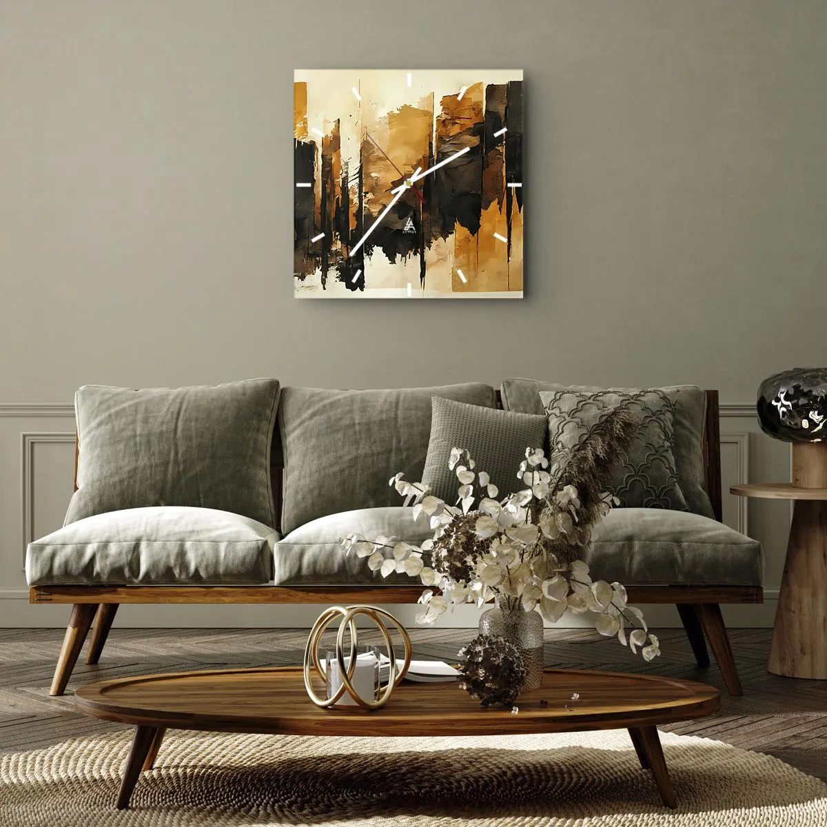 Zegar ścienny - Harmonia czerni i złota - 40x40 cm