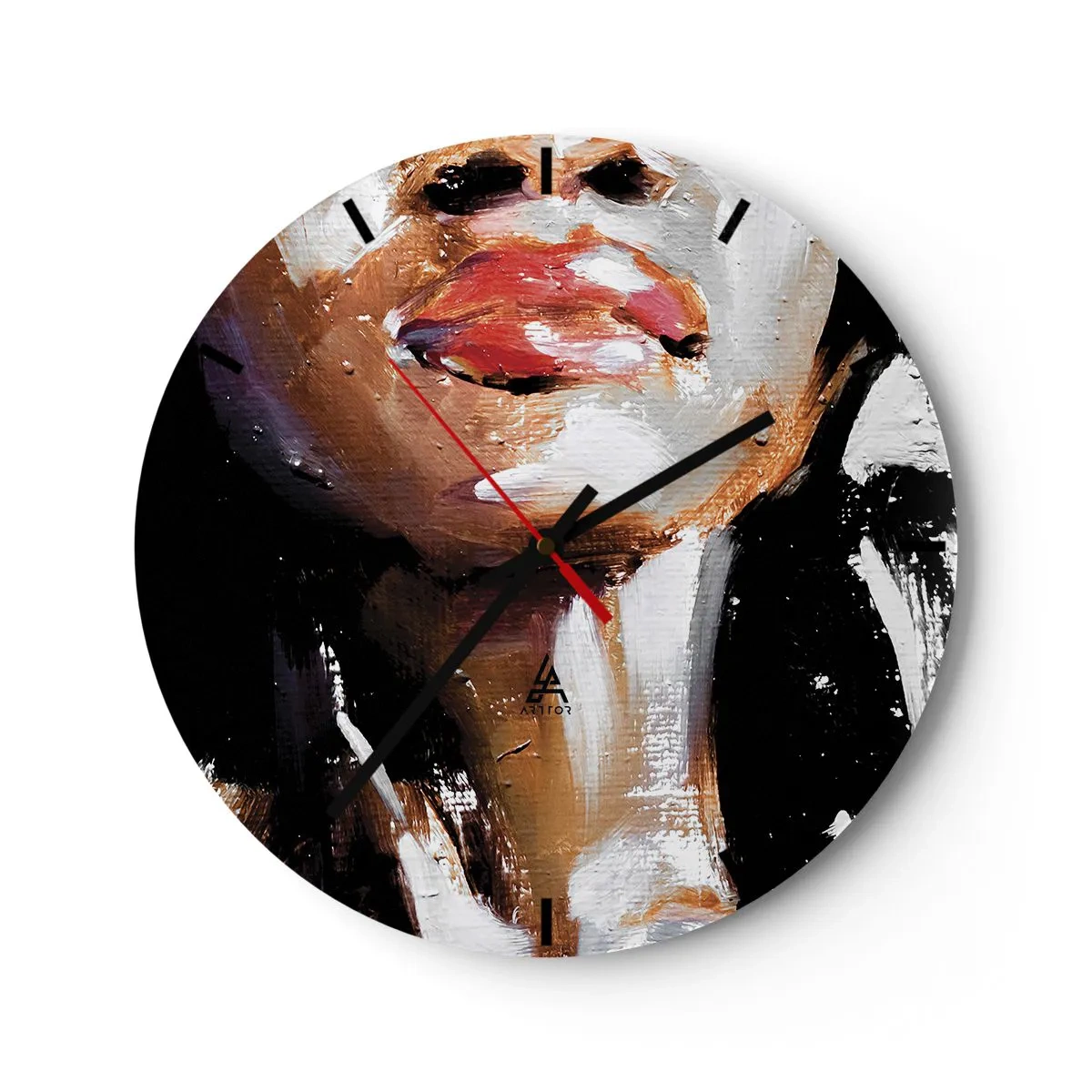 Zegar ścienny - Fragment twarzy kobiety w ekspresyjnej technice malarskiej - 30x30cm - Duma bez uprzedzeń - Nowoczesna dekoracja ścienna do salonu, kuchni i sypialni ARTTOR