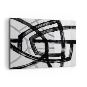 Obraz na płótnie - Czarno-białe abstrakcyjne linie przecinające się na jasnym tle - 120x80cm - Budowanie głębi - Nowoczesna dekoracja ścienna do salonu, kuchni i sypialni ARTTOR