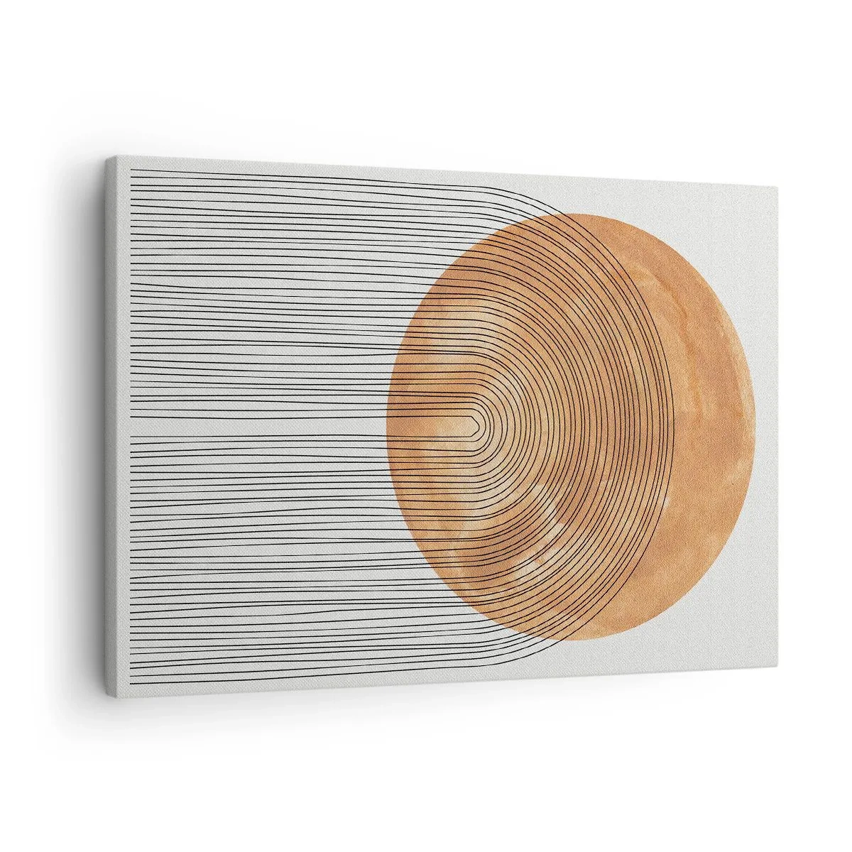Obraz na płótnie - Geometryczna kompozycja z okręgiem i liniami w ciepłych barwach - 70x50cm - Kompozycja słoneczna - Nowoczesna dekoracja ścienna do salonu i sypialni ARTTOR