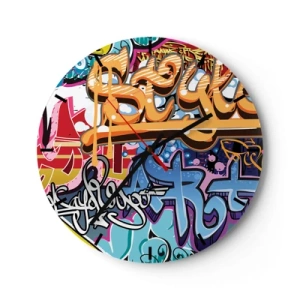 Zegar ścienny - Tarcza zegara z motywem graffiti w jaskrawych kolorach - 30x30cm - Murale, murale, murale… - Nowoczesna dekoracja ścienna do salonu, kuchni i sypialni ARTTOR