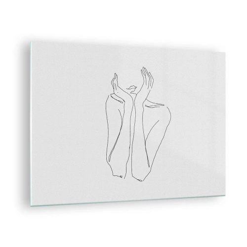 Obraz na szkle - Minimalistyczny rysunek kobiecych dłoni i twarzy - 70x50cm - O czym marzą dziewczyny - Nowoczesna dekoracja ścienna do salonu i sypialni ARTTOR
