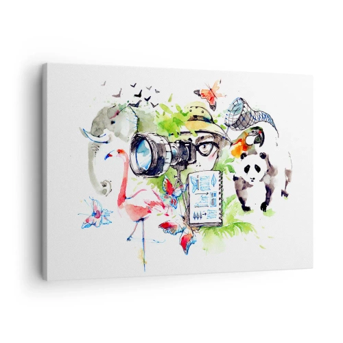Obraz na płótnie - Kolorowa grafika z motywem przyrody i safari - 70x50cm - W obiektywie podróżnika - Nowoczesna dekoracja ścienna do salonu i sypialni ARTTOR