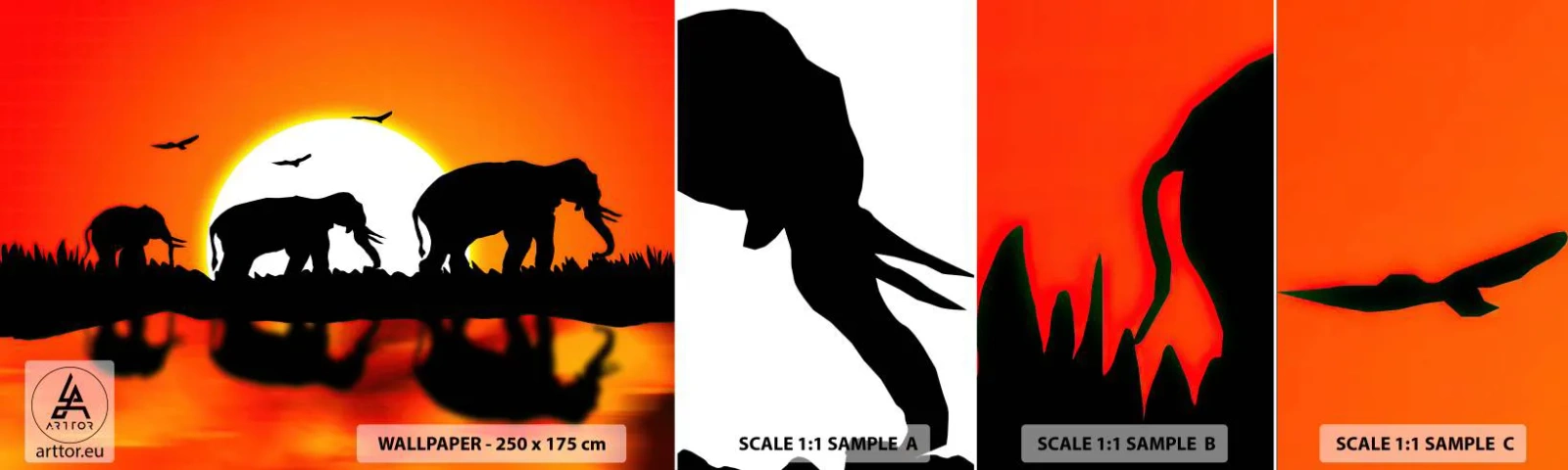 Fototapeta Próbka Samoprzylepna Deluxe Sticker - A wieczorem na małego drinka - Zwierzęta, Afryka, Słoń  - 100x30 cm