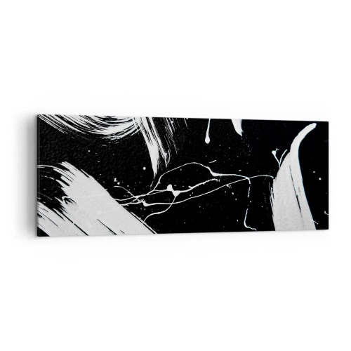 Obraz na płótnie - Abstrakcyjne białe pociągnięcia na czarnym tle - 140x50cm - Przełamać mrok - Nowoczesna dekoracja ścienna do salonu i sypialni ARTTOR