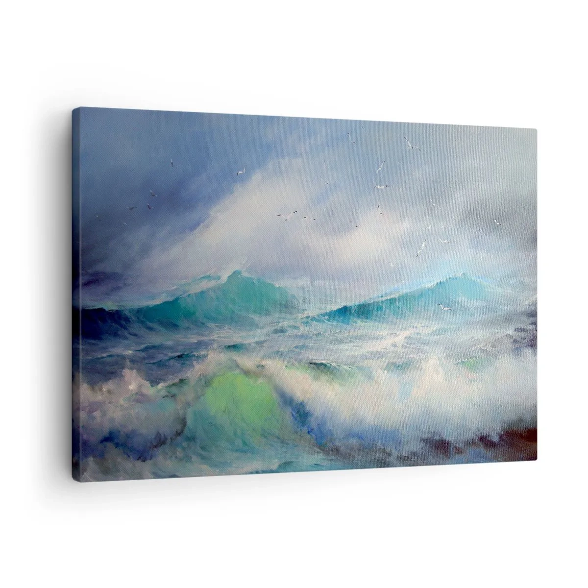 Obraz na płótnie - Wzburzone fale na oceanie - 70x50cm - "Wicher z tryumfem zawył…' - Nowoczesna dekoracja ścienna do salonu i sypialni ARTTOR