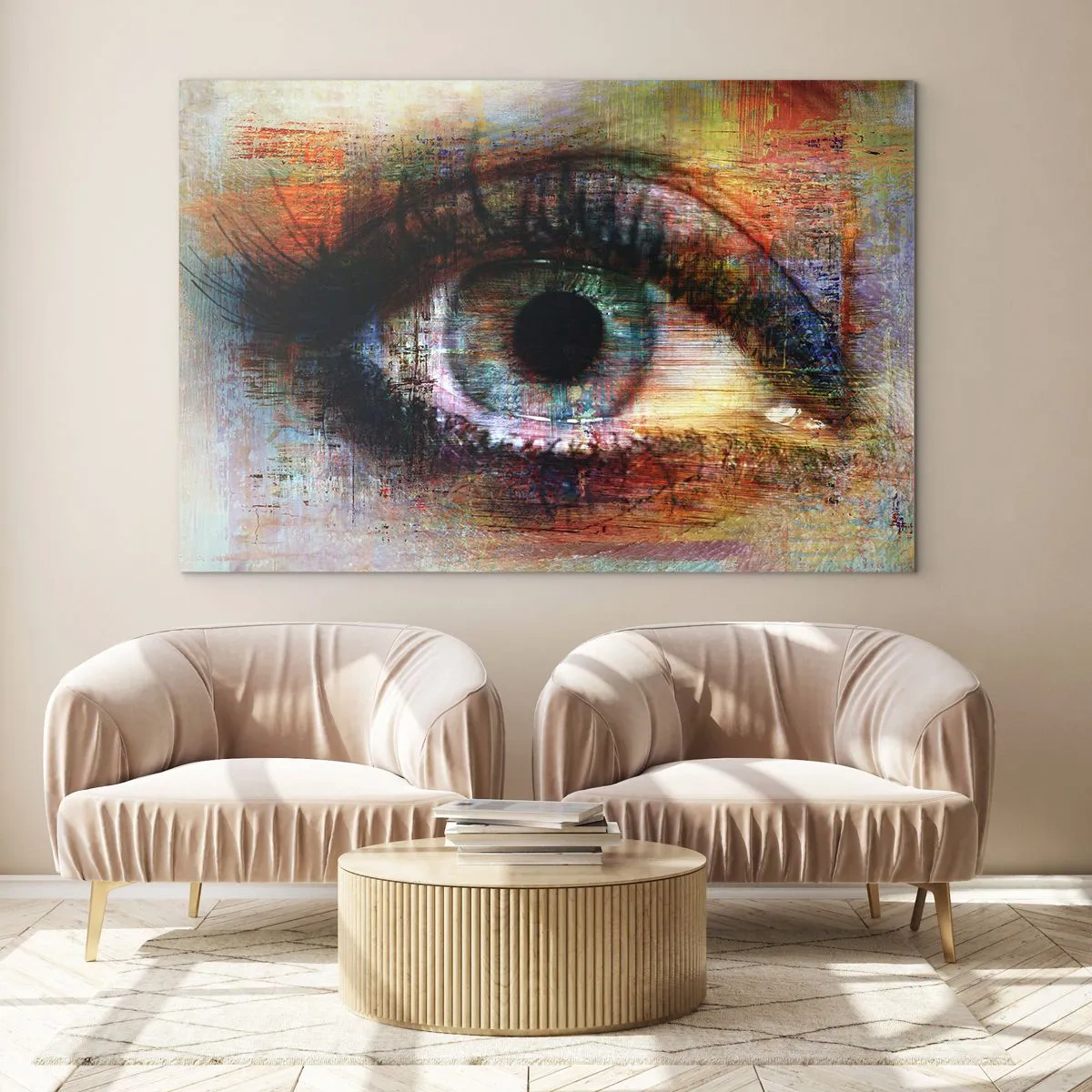 Obraz na szkle - Abstrakcyjne oko w intensywnych, wielobarwnych odcieniach - 120x80cm - Można zajrzec w duszę - Nowoczesna dekoracja ścienna do salonu, kuchni i sypialni ARTTOR