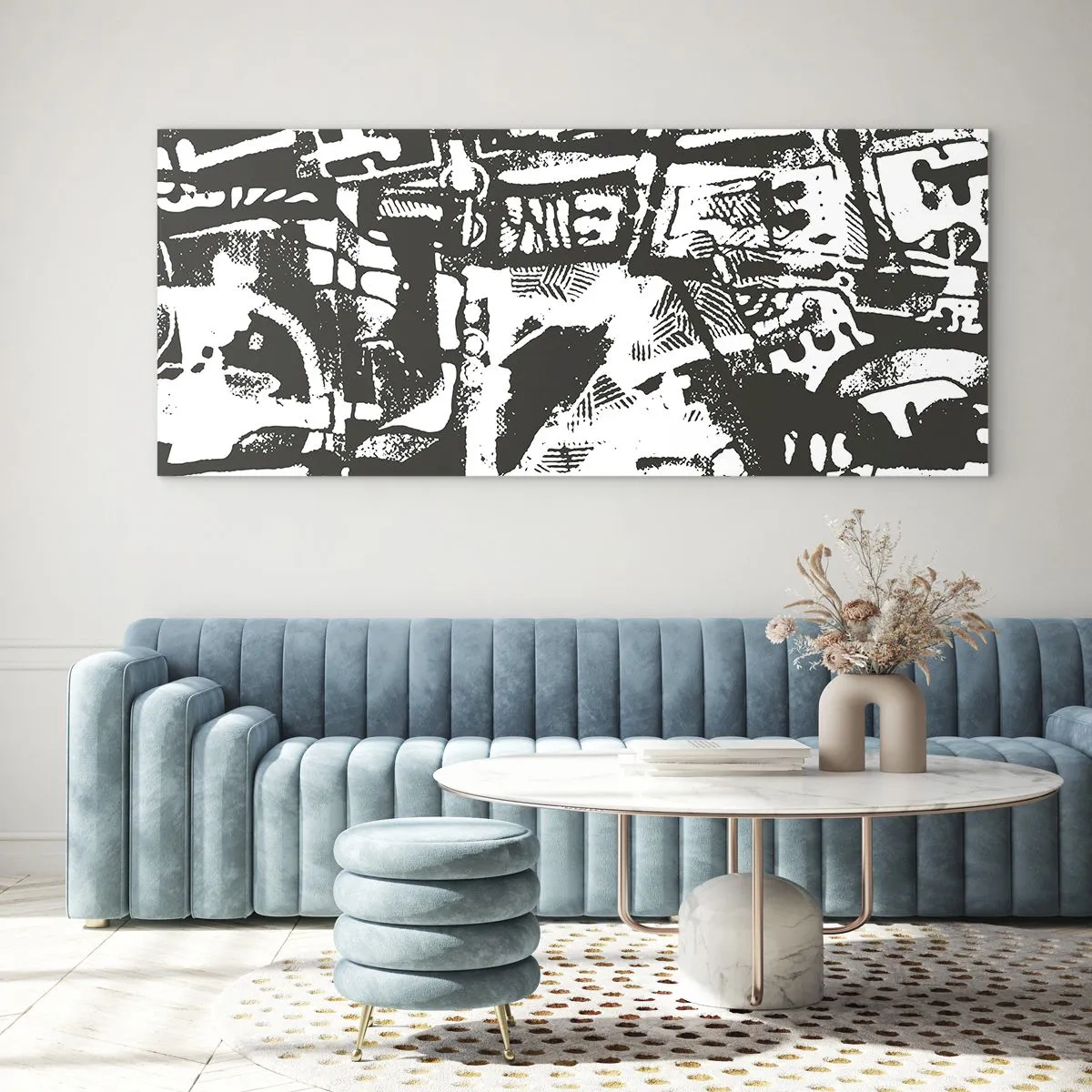 Obraz na szkle - Abstrakcyjny monochromatyczny wzór w stylu retro - 120x50cm - Porządek czy chaos? - Nowoczesna dekoracja ścienna do salonu i sypialni ARTTOR