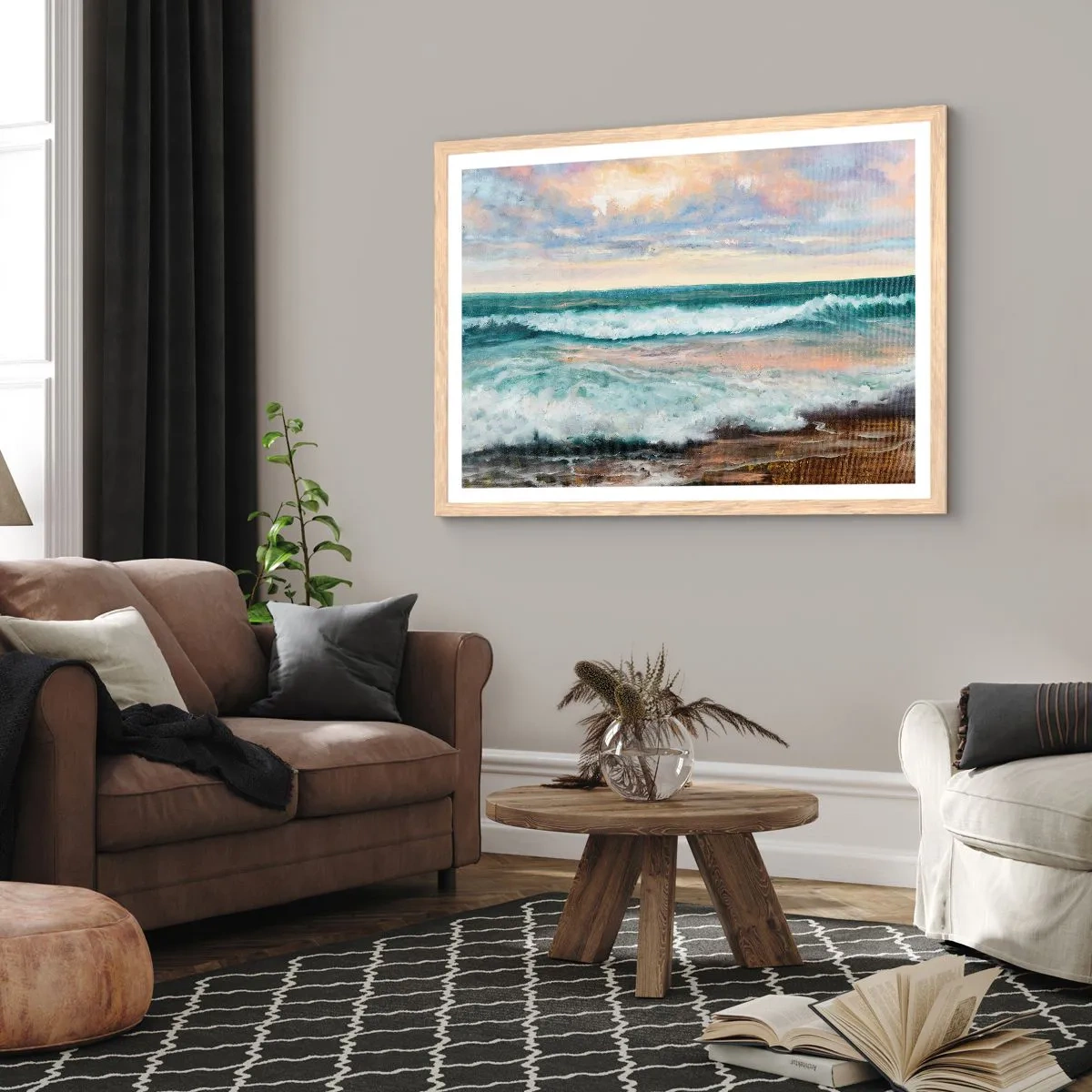 Plakat w ramie jasny dąb - Tutaj wygładzisz duszę - 50x40 cm