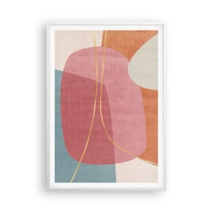 Plakat w białej ramie - Pastelowa kompozycja z nicią złota - 70x100 cm