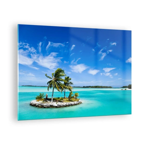 Obraz na szkle - Tropikalna wyspa na tle turkusowego oceanu - 70x50cm - Raj na ziemi - Nowoczesna dekoracja ścienna do salonu i sypialni ARTTOR